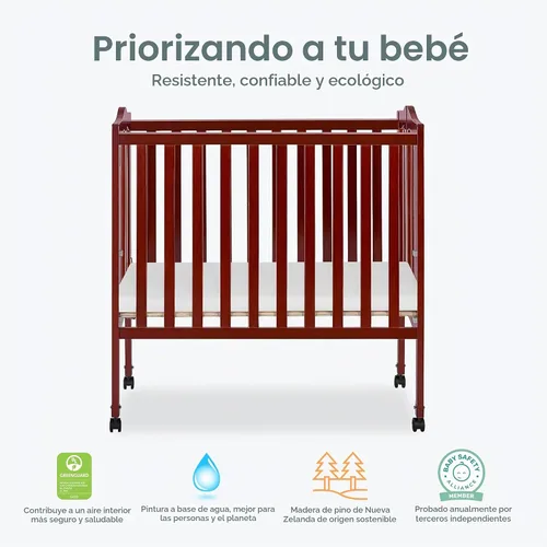 Vista 5 de Cuna lateral portátil plegable ligera 2 en 1, de Dream on Me, Cuna, Cereza