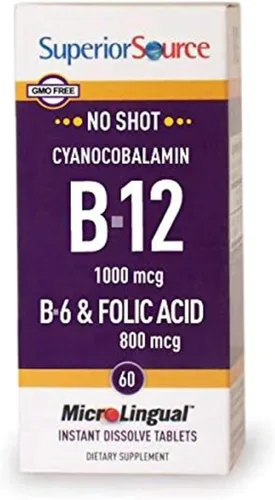 Vista 8 de Superior Source Tableta multivitamínica de ácido fólico B12/B6, 1000 mcg/2 mg/800 mcg, 60