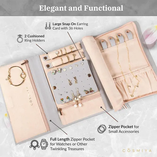 Vista 3 de COSMIYA Joyero de viaje personalizado con inicial, regalos personalizados con monograma para mujeres, regalos de propuesta de dama de honor