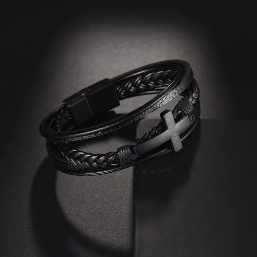 Vista 7 de Pulsera trenzada marrón casual de cuero negro para hombre