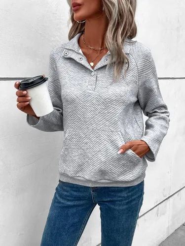 Vista 5 de GORGLITTER Sudadera de manga larga con cuello en V y botones para mujer, de punto acanalado, ropa de otoño