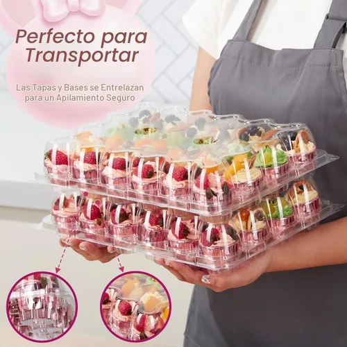 Vista 3 de Hlukana (Paquete de 24 x 15 juegos) Mini recipientes para cupcakes con 375 forros para cupcakes, soporte de plástico para cupcakes, mini cajas