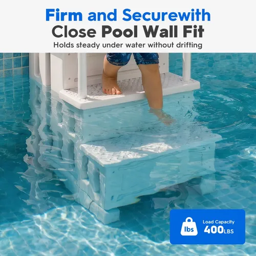 Vista 9 de XtremepowerUS Escalera de piscina sobre el suelo y sistema de 4 escalones con pasamanos, escalera de entrada resistente para acceso de terraza a