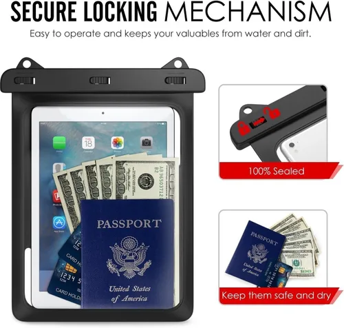 Vista 3 de AICase Universal iPad impermeable, bolsa seca para iPad Pro 10.5, nuevo iPad 9.7 2017/2018, iPad Pro 9.7, iPad Air/Air 2, tabletas de hasta 11.5 5
