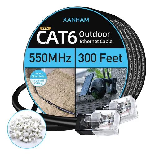 Vista 26 de Cable Ethernet Cat6 blindado para exteriores, 75 pies, impermeable y resistente a los rayos UV, cubierta directa de entierro directo 23 AWG, cable