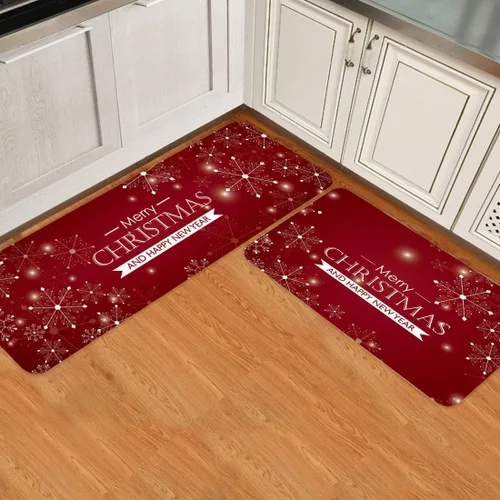 Vista 2 de Juego de 2 tapetes de cocina antideslizantes para puerta, diseño de copo de nieve y feliz año nuevo, tapete de goma para interiores