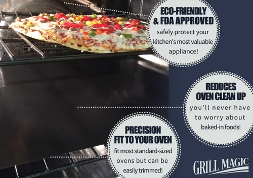 Vista 7 de Grill Magic - Juego de 3 forros antiadherentes para horno eléctrico para la parte inferior del horno eléctrico, alfombrilla gruesa de fibra