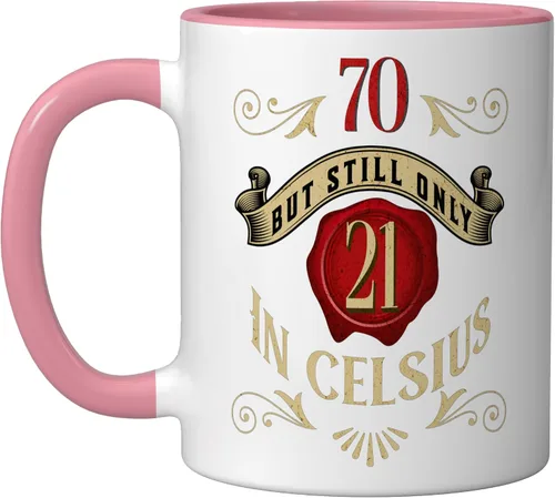 Vista 7 de 70 But Only 21 In Celsius, Funny 70th Birthday Vintage Ceramic Mug, Black/White