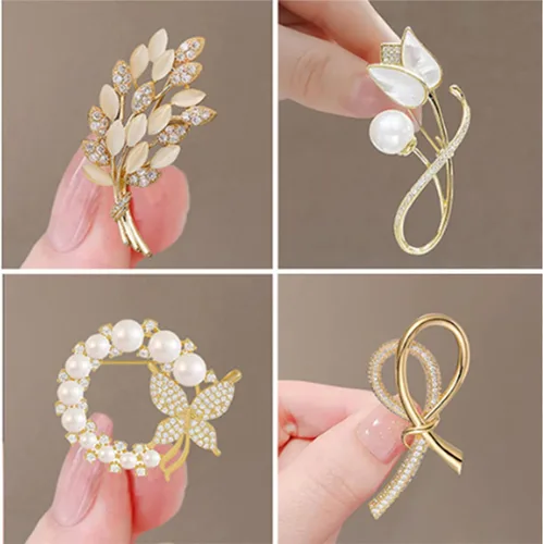 Vista 133 de 4 piezas de clip de anillo de bufanda para mujer, broche de perlas y flores, hebilla de metal para chal, accesorios de decoración para damas y niñas