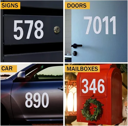 Vista 3 de Calcomanías reflectantes para números de buzón (0-9) incluyen 3 x 4 juegos de números de dirección de casa autoadhesivos impermeables para caja