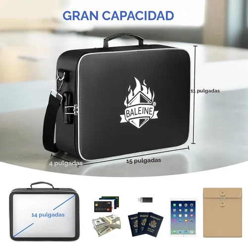 Vista 3 de BALEINE Caja de Documentos Ignífuga con Cerradura, Bolsa de Documentos Ignífuga Portátil Impermeable Cajas de Archivos Ignífugas para Documentos