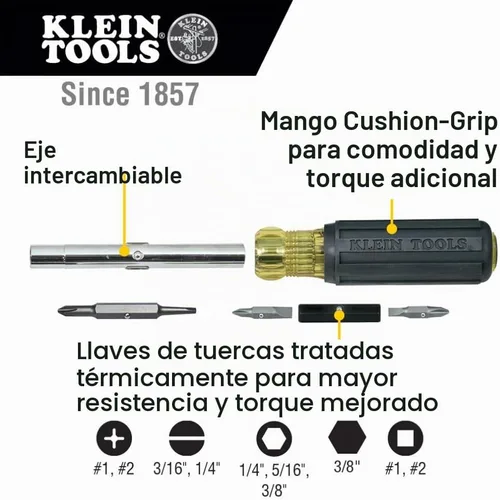 Vista 2 de Herramientas Klein, 32557, destornillador/llave de tuerca de múltiples cabezas reforzados