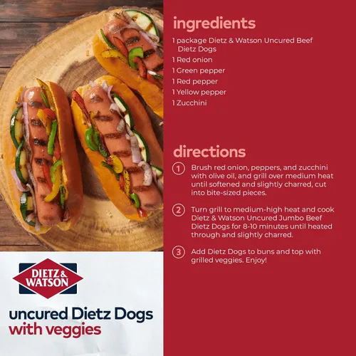 Vista 3 de Dietz & Watson Perros Dietz Angus Negros, Salchichas de Carne de Res Sin Curar, 14 oz