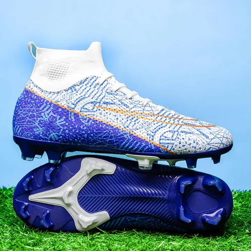 Vista 3 de Zapatos de fútbol para hombre, tacos de fútbol altos, con cordones, antideslizantes, para exteriores, AGFG, béisbol, lacrosse, rugby, botas