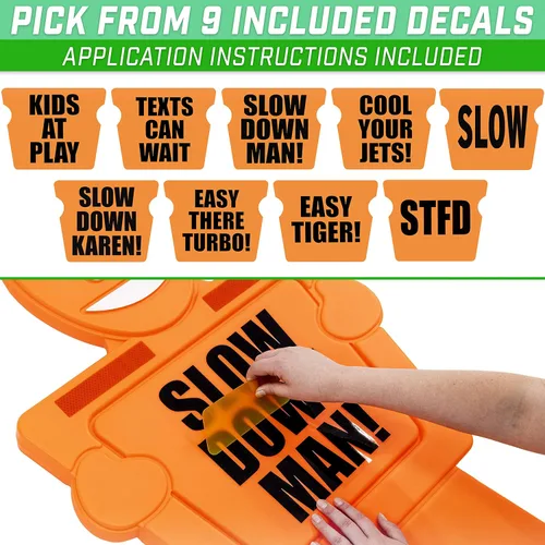 Vista 3 de GoSports Señal de seguridad callejera Slow Down Man! - Letrero de seguridad de 3 pies de alta visibilidad para niños en juego para vecindarios con 9