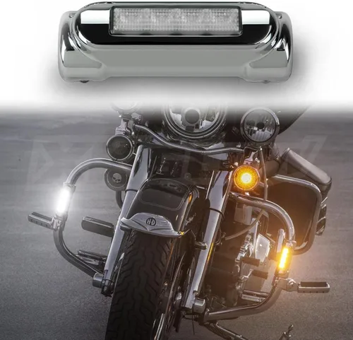 Vista 7 de Luces de manejo cromadas para motocicletas DRL turnsignal para barras de choque de Harley Davidson, motocicletas de viaje, Ultra Classic Limited