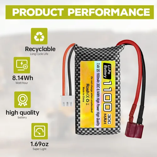 Vista 5 de sea jump Batería Lipo de 7.4 V 1100 mAh 2S con enchufe en T y 1 remolque 2 cargador adecuado para Haiboxing 18858 18859 18859A 16890A y XLH Q903