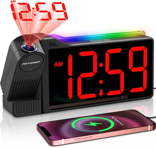 Vista 11 de Peakeep Projection Alarm Clock for Bedroom Ceiling with Colorful Nightlight
