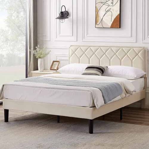Vista 8 de VECELO Marco de Cama Tamaño Twin con Plataforma Tapizada de Terciopelo Premium con Cabecera Ajustable en Altura/Base de Colchón, Soporte de Listones