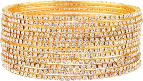 Vista 10 de Efulgenz - Brazalete con estrás indio de cristal CZ, brazalete nupcial de Bollywood para joyería de mujer Dorado