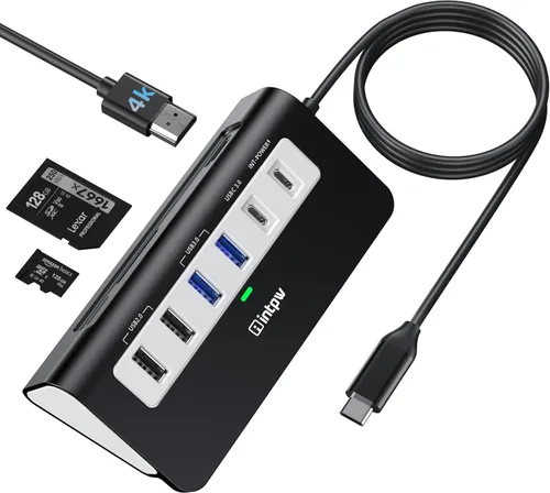 Vista 13 de P9 USB C Hub, INTPW 9-en-1 Adaptador USB Multipuerto con HDMI 4K, PD 100W, USB-C y 2 USB A 3.0 5Gbps, 2 USB A 2.0, Lector de Tarjetas SD/TF, Hub USB