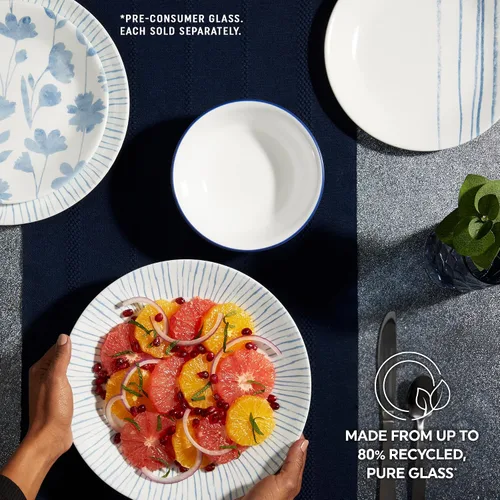 Vista 6 de Corelle 6 piezas de platos de vidrio Vitrelle de 8.5" para almuerzo, ligeros, resistentes a los arañazos - Rayas botánicas