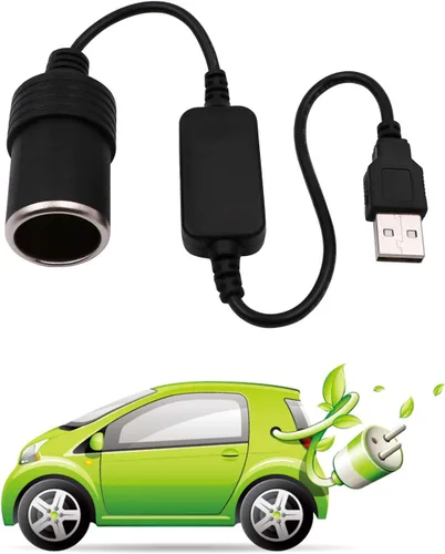 Vista 4 de Cable convertidor USB A macho a 12 V para encendedor de cigarrillos de coche, enchufe hembra, paquete de 2