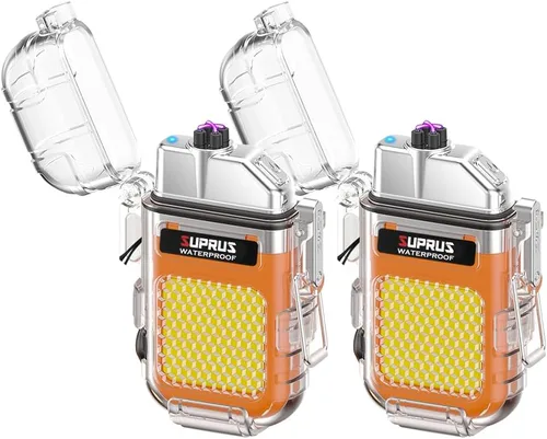 Vista 8 de SUPRUS Mechero impermeable de 3 modos de linterna, encendedor resistente al viento, eléctrico de arco doble recargable, encendedor de plasma de arco