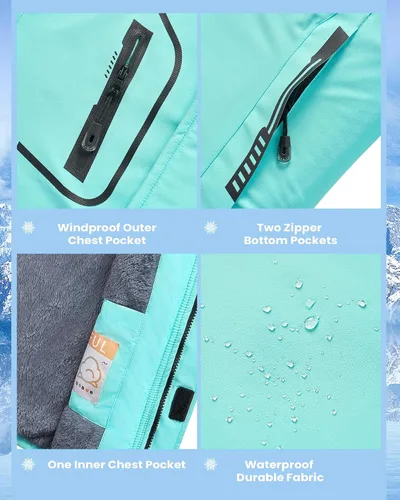 Vista 6 de WULFUL - Chaqueta impermeable de esquí para niño, con capucha, forro polar cálido, abrigo de nieve para el invierno Agua
