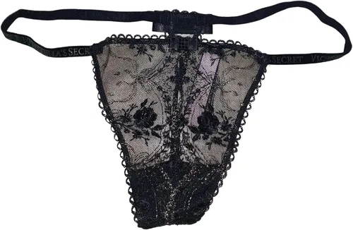 Vista 3 de Victorias Secret Calzones muy sexys de color rosa y lazo en V color negro Negro