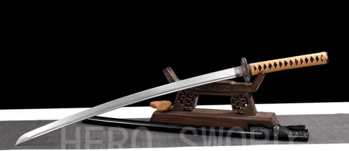 Vista 4 de Espada Katana de combate real hecha a mano, espada samurái afilada de espiga completa, acero de Damasco, acero 1095, cuchillos de acero templado T10