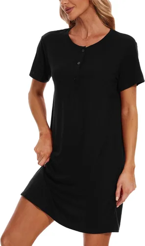 Vista 6 de HONG HUI Camisón de manga corta para mujer, ropa de dormir con estampado, ropa de dormir suelta, ropa de dormir