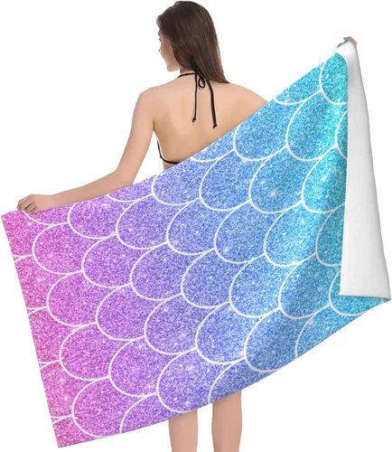 Vista 2 de Beautiful Fish Scales - Toalla de playa de microfibra de secado rápido para adultos y niños, toallas de natación suaves y cómodas para exteriores