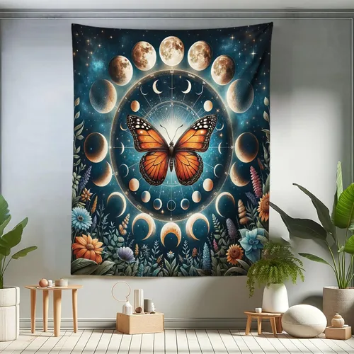 Vista 53 de Ambesonne Tapiz de hongos, atmósfera psicodélica, escena astral estrellada con motivos orientales trippy, decoración de tela para colgar en la pared