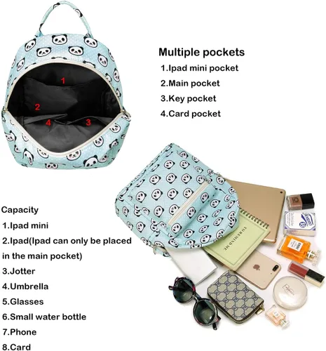 Vista 4 de Linda mochila mini de 10 pulgadas para niños y adultos, Panda, 40 ES