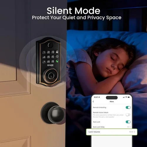 Vista 7 de GHome Smart Cerrojo de Seguridad, Cerradura de Puerta sin Llave con Código de Huella Dactilar para Puerta Delantera, Bloqueo Automático, Control por
