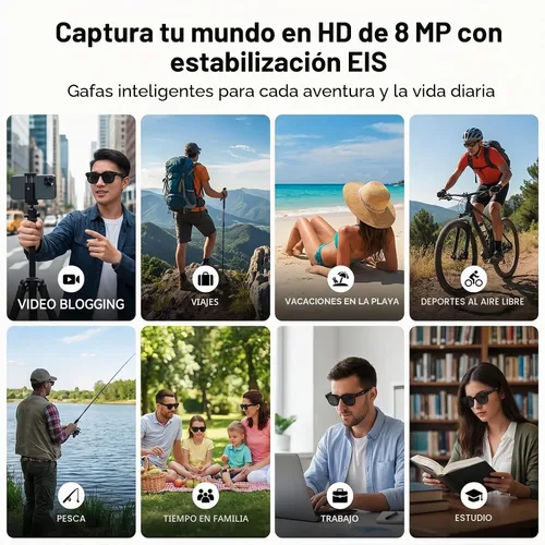 Vista 6 de AI Smart Glasses with Camera, 8MP HD Bluetooth Camera Glasses for Women Men