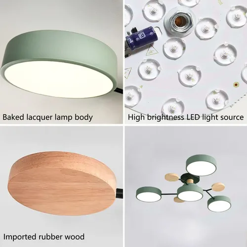 Vista 3 de Lámpara de techo LED regulable de 6 luces, 32 pulgadas, moderna lámpara de techo de madera de 48 W para sala de estar, dormitorio, cocina, 3000