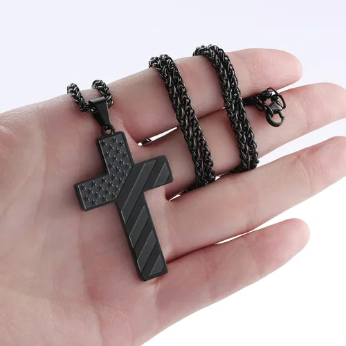 Vista 4 de DuoDiner Collar de cruz de 24 pulgadas para hombres, niños, niños, versículo bíblico, colgante de bandera estadounidense, bautismo, joyería