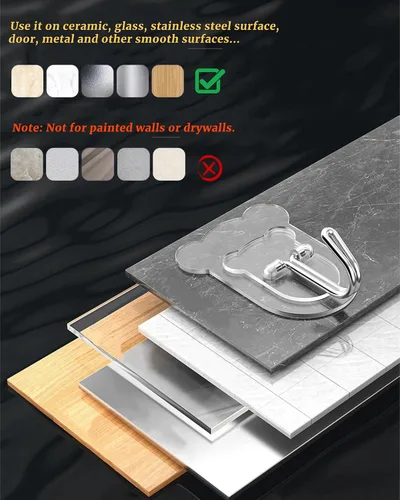 Vista 7 de 10 ganchos adhesivos resistentes de 10 libras máximo, ganchos de pared transparentes e impermeables para baño, ducha, cocina, oficina, sin daños