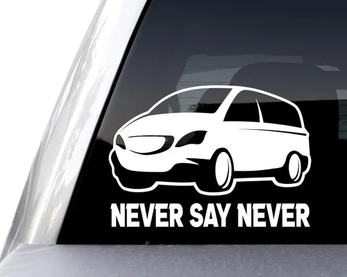 Vista 2 de Calcomanía de vinilo con texto en inglés «Never Say Never Minivan» de 3.5 x 5 pulgadas