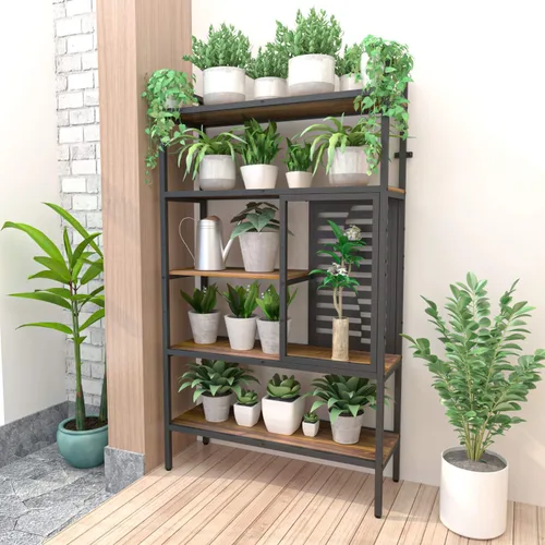 Vista 6 de Weehom Estantería industrial ajustable de 5 niveles, estantería de madera moderna con marco de metal estable, estantes de almacenamiento abiertos