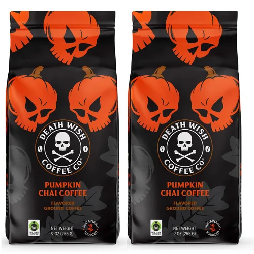 Vista 40 de Death Wish Coffee - Café molido orgánico de tostado medio, paquete de 6 Fair Trade Arabica & Robusta, Stone Fruit Caramel & Roasted Nut Notes