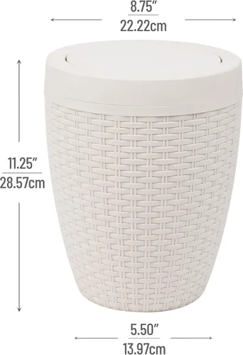 Vista 3 de Mind Reader Bote de basura, capacidad de 8 litros (2 galones), decoración de baño, tapa giratoria, accesorios, redondo, 8.75 pulgadas de largo x
