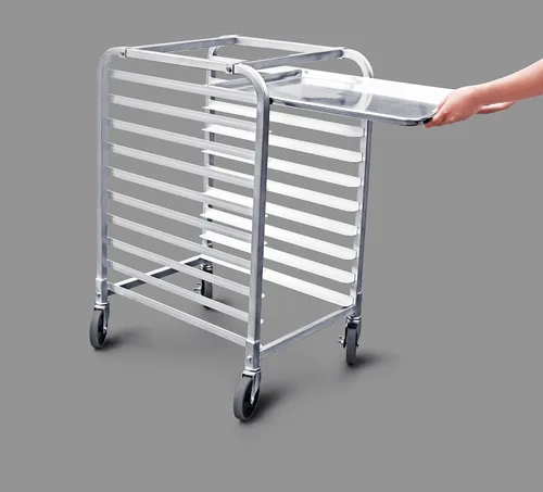 Vista 8 de New Star Foodservice 36510 Estante para Bandejas/Moldes para Bollos de Aluminio de Grado Comercial de 10 Niveles, 26" L x 20" A x 38" Al con Ruedas
