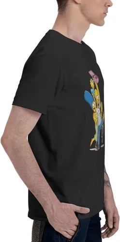 Vista 4 de The Simpsons Camisa cómoda de manga corta para hombre con cuello redondo de algodón de moda camiseta negra