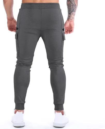 Vista 5 de Pantalones deportivos con cremallera para hombre, pantalones casuales de entrenamiento para gimnasio, pantalones deportivos ajustados con bolsillos