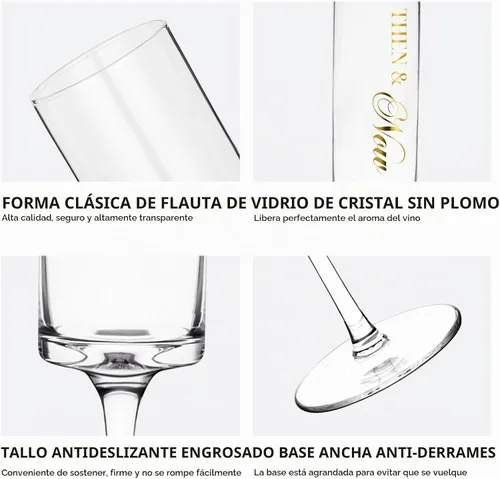 Vista 3 de AW BRIDAL - Juego de 2 copas de champán de aniversario con caja de madera Aniversario (marrón)