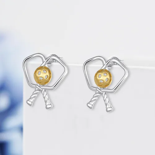 Vista 3 de Aretes de béisbolpickleballbaloncestovoleibolsofbolfútbolbolos S925 de plata esterlina, aretes deportivos para mujeres, joyería deportiva, regalos