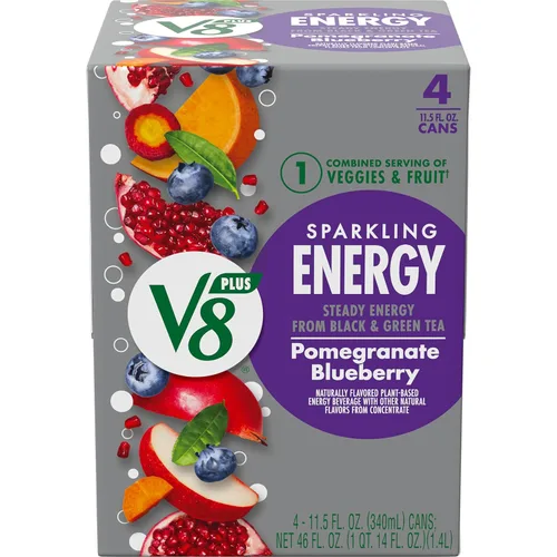 Vista 14 de V8 +ENERGY Bebida Energética de Cereza Negra, lata de 11.5 fl oz (paquete de 4)